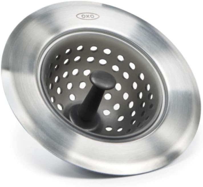 OXO Good Grips Silicone Sink Drain Strainer – Flexible, Easy-to-Clean Kitchen Sink Protector with Stainless Steel Edge, Rust-Resistant & Dishwasher Safe